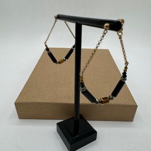 Handmade hoop earrings goldfield with black stones